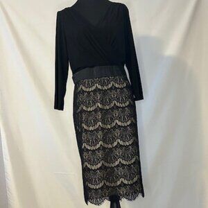 Evan Picone Black Dress with Lace Overlay Size 16